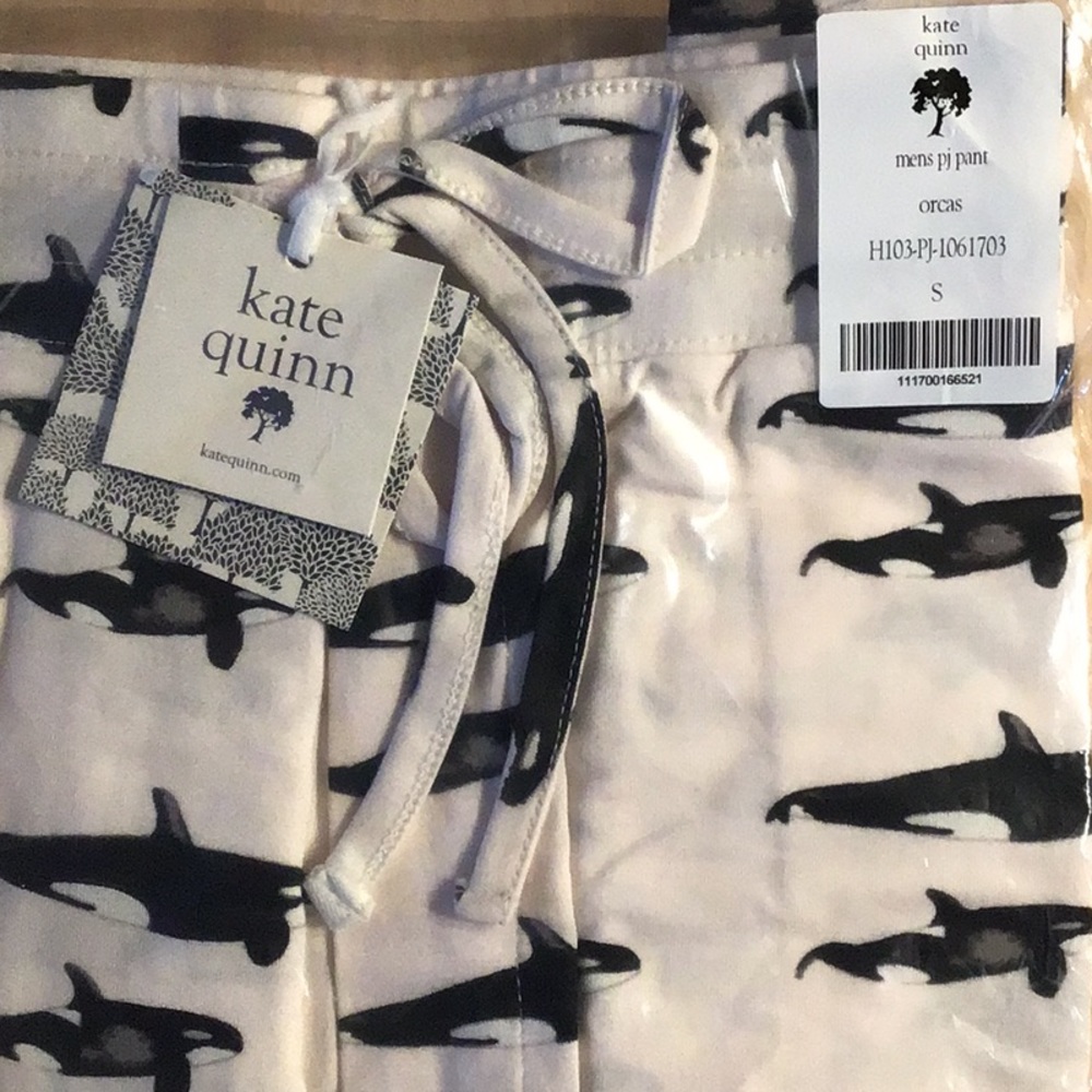 NEW Kate Quinn white with black orcas lenzing modal pj pant, men’s Size S